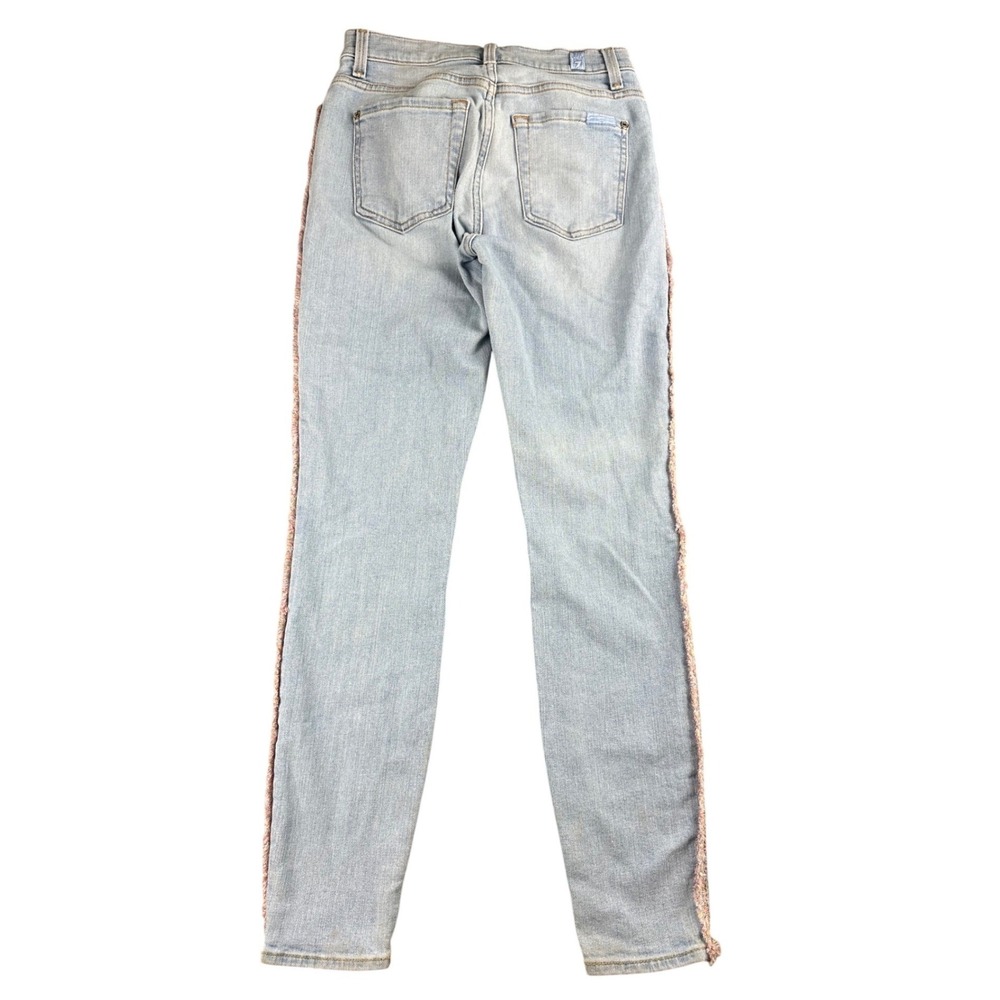 7 For All Mankind Jeans Women 24 Blue High Waist Ankle Skinny Rainbow Fringe - Picture 2 of 11